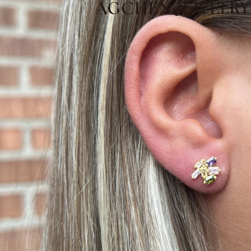 AG Bright Zirconia Huggie Earrings