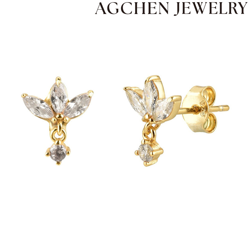 AG White Rectangular Zircon Earrings