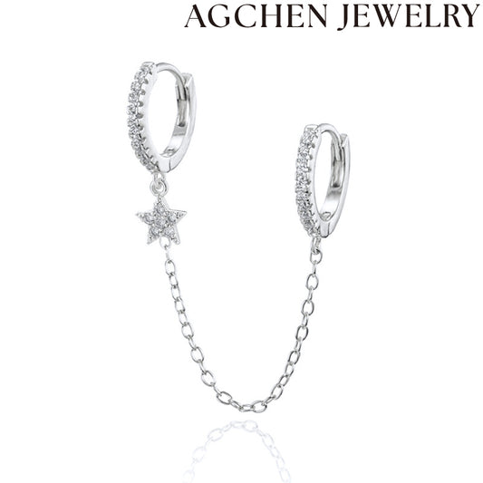 AG Stelaj Zirkonaj Ĉenaj Orelornamaĵoj