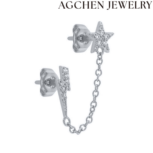 AG Stelaj Zirkonaj Ĉenaj Orelornamaĵoj