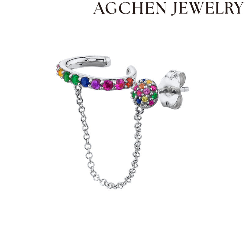 AG Colorful Zircon Chain Earrings