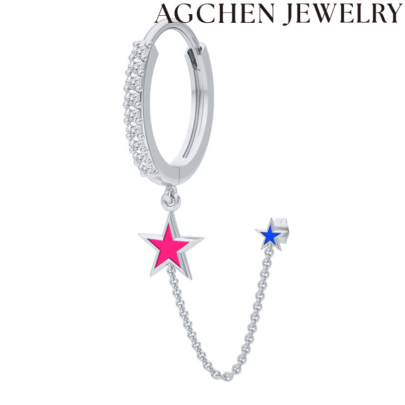 AG Droplet Blue Pink Star Chain Earrings