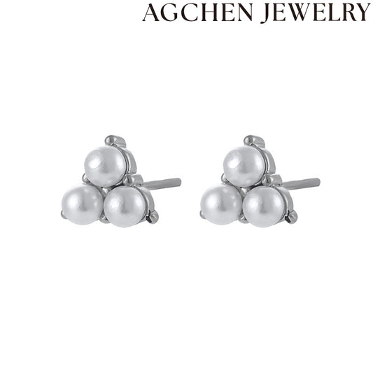 AG Three Pearl Stud Earrings