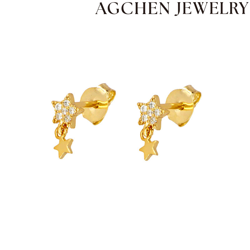 AG Twin Star Zircon Stud Earrings