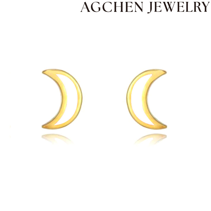 AG White Enamel moon Earrings