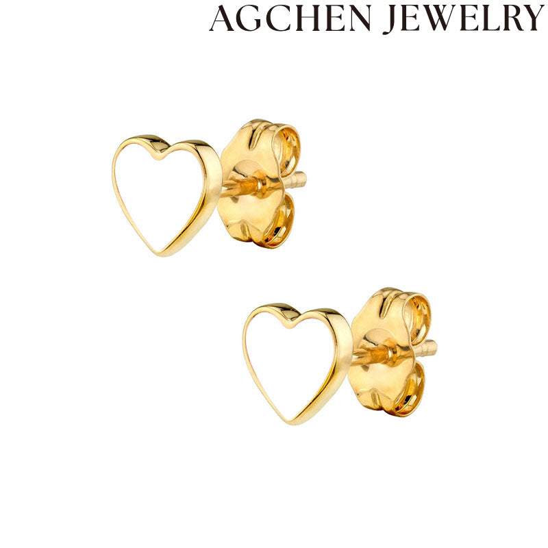 AG White Enamel heart Stud Earrings