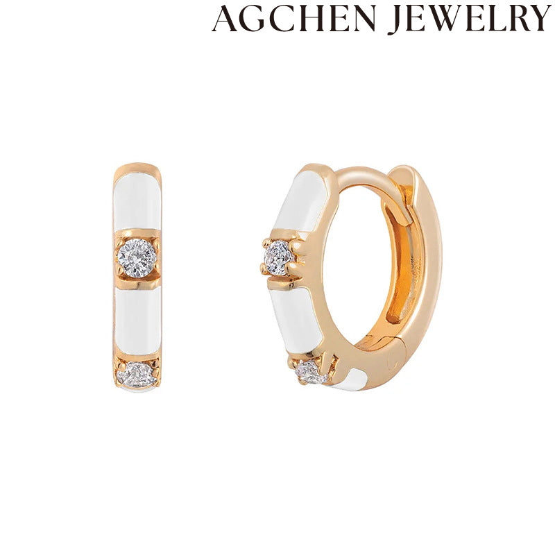 AG Minimalist White Enamel and Zirconia Earrings