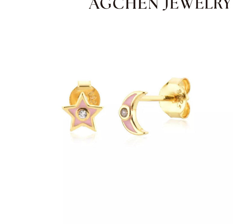 AG Colorful Star and Moon Zirconia Earrings
