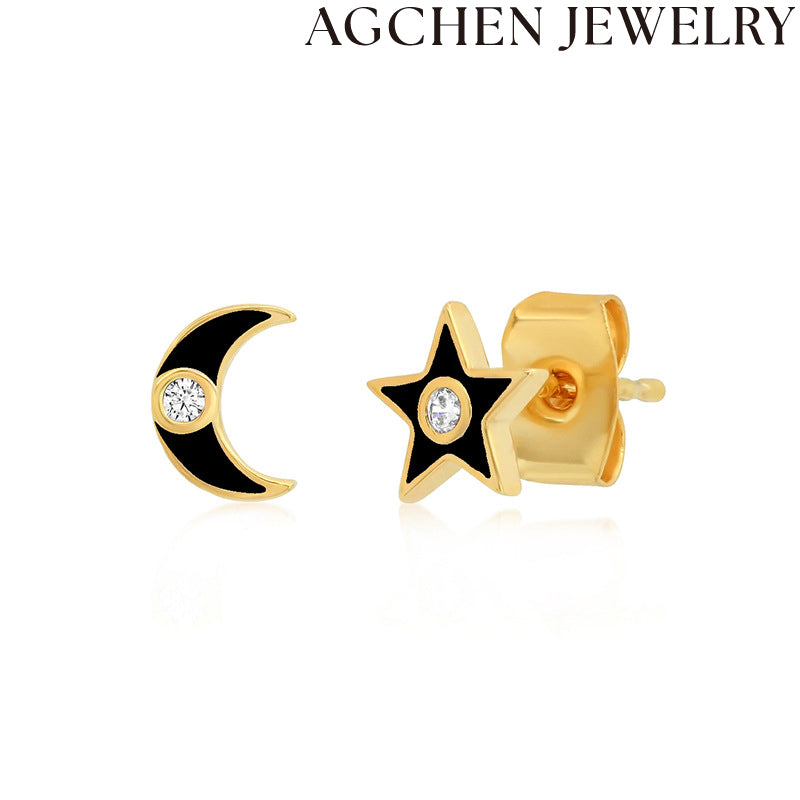 AG Black Star and Moon Zirconia Earrings