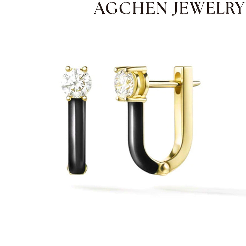 AG Black Enamel and Zirconia Earrings
