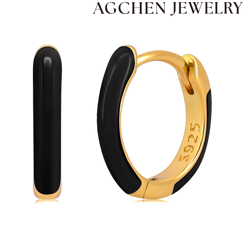 AG Black Enamel Hoop Earrings