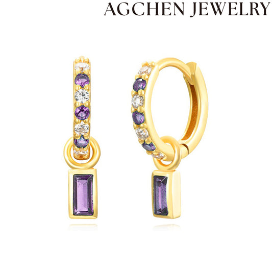 AG Colorful Square Zirconia Drop Earrings