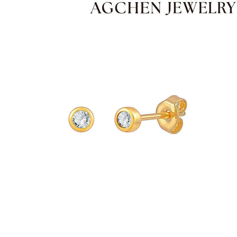 AG Minimalist Round Zircon Stud Earrings