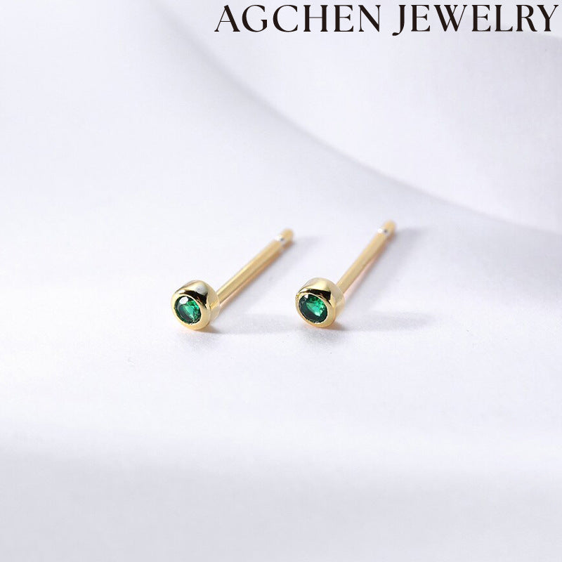 AG Minimalist Round Zircon Stud Earrings