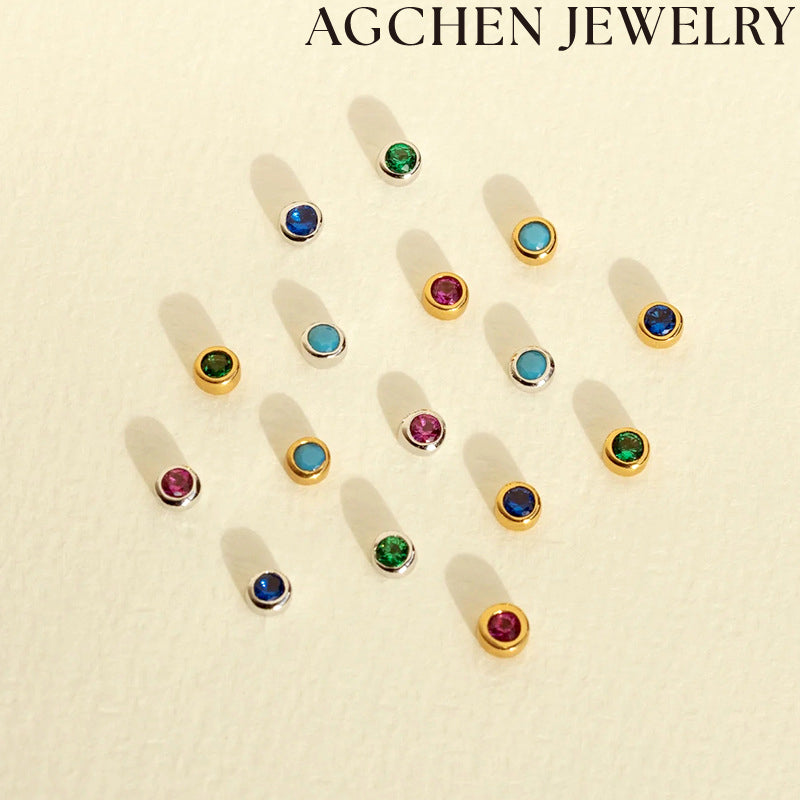 AG Minimalist Round Zircon Stud Earrings
