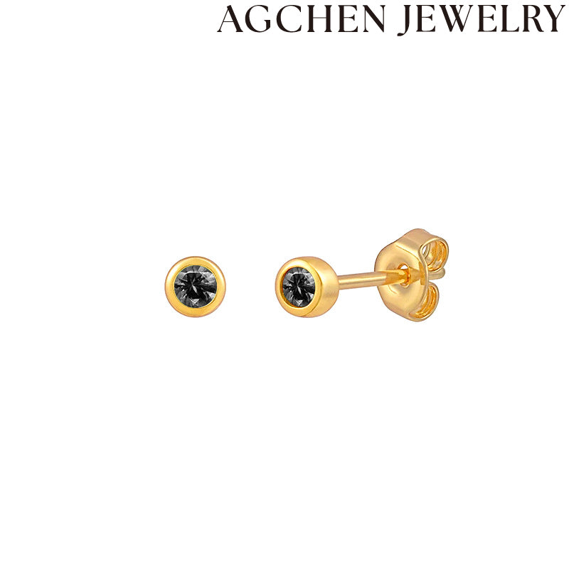 AG Minimalist Round Zircon Stud Earrings