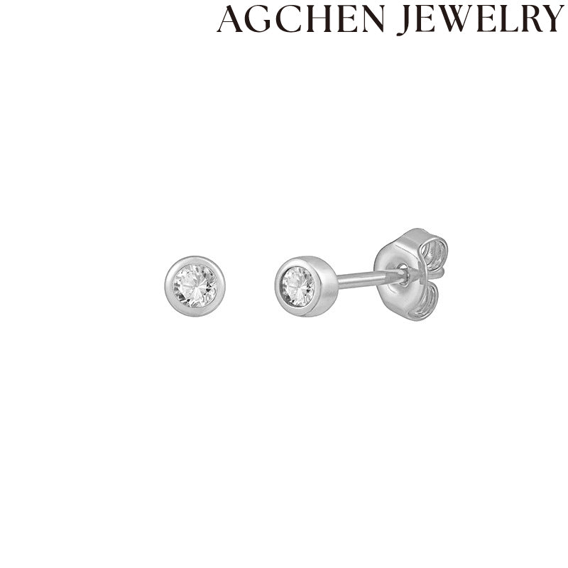 AG Minimalist Round Zircon Stud Earrings