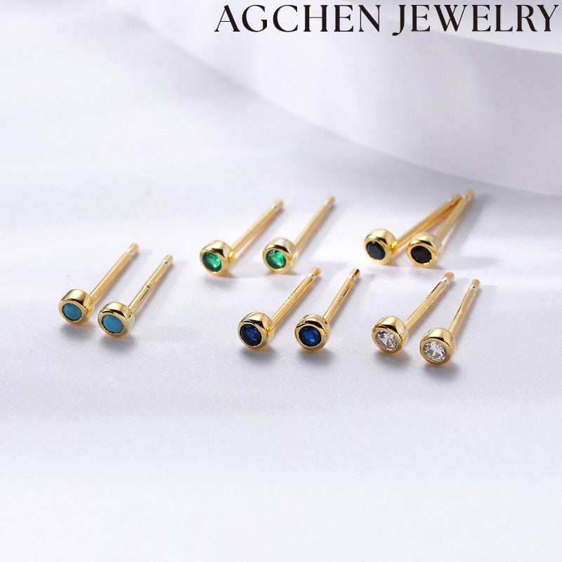 AG Minimalist Round Zircon Stud Earrings