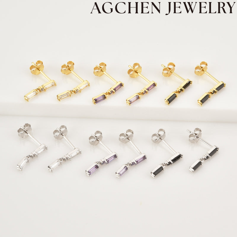 AG White Square Zircon Earrings
