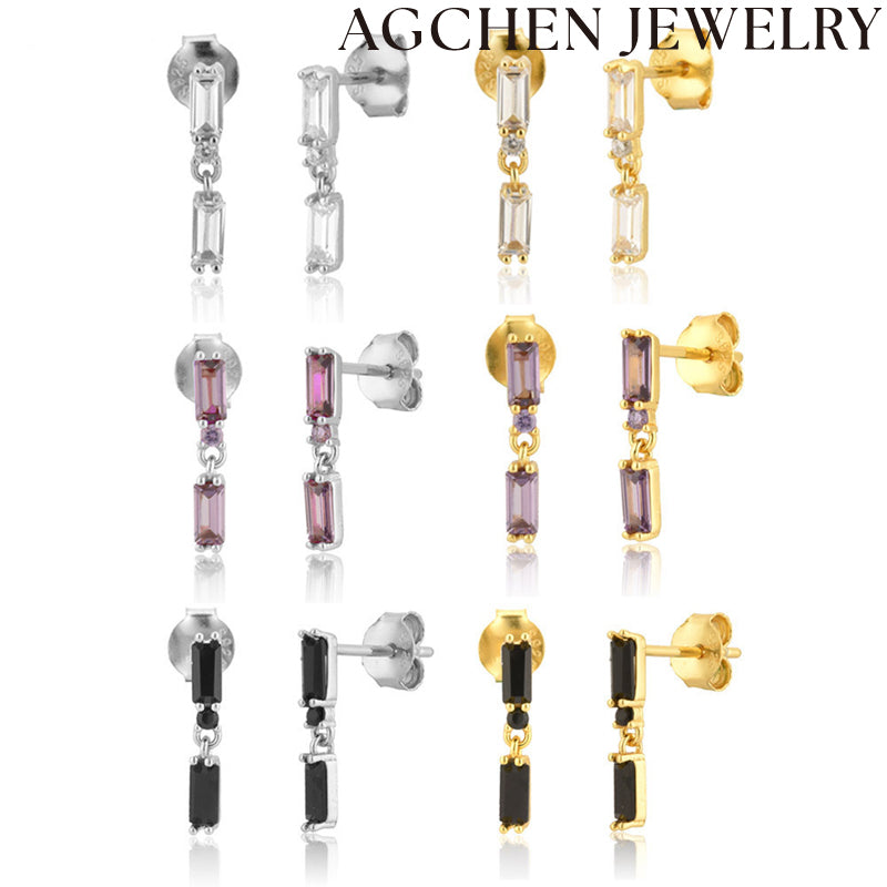 AG White Square Zircon Earrings