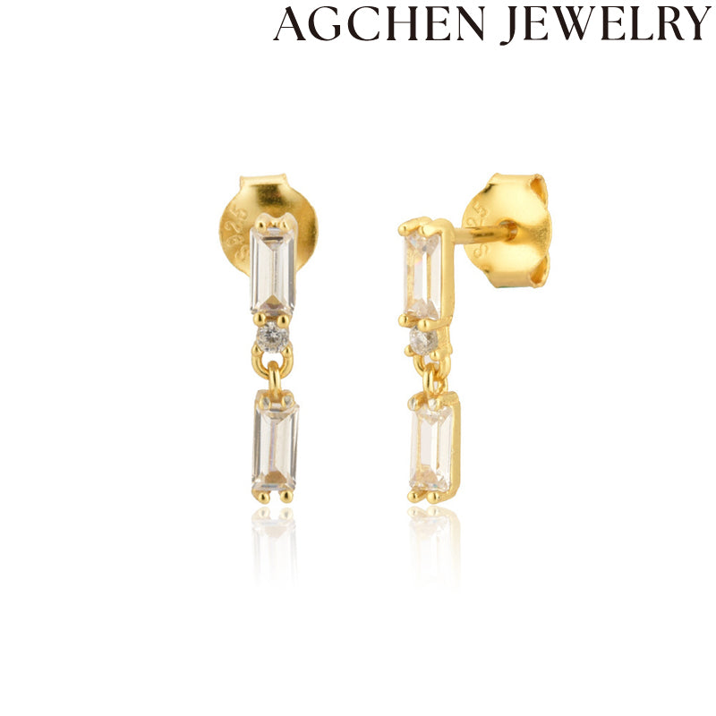 AG White Square Zircon Earrings
