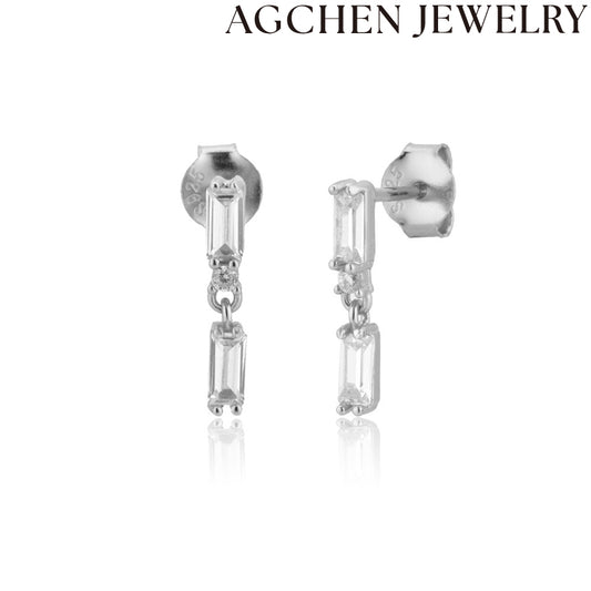 AG White Square Zircon Earrings