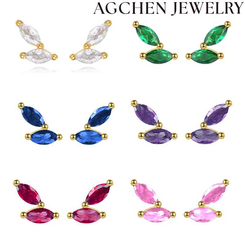 AG Leaf-Shaped Zirconia Hoop Earrings