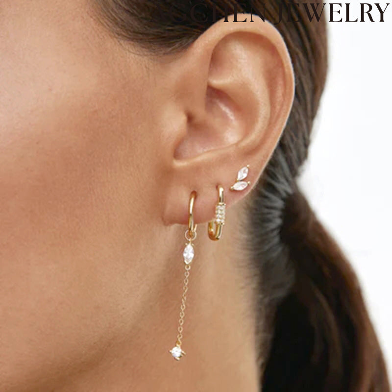 AG Leaf-Shaped Zirconia Hoop Earrings