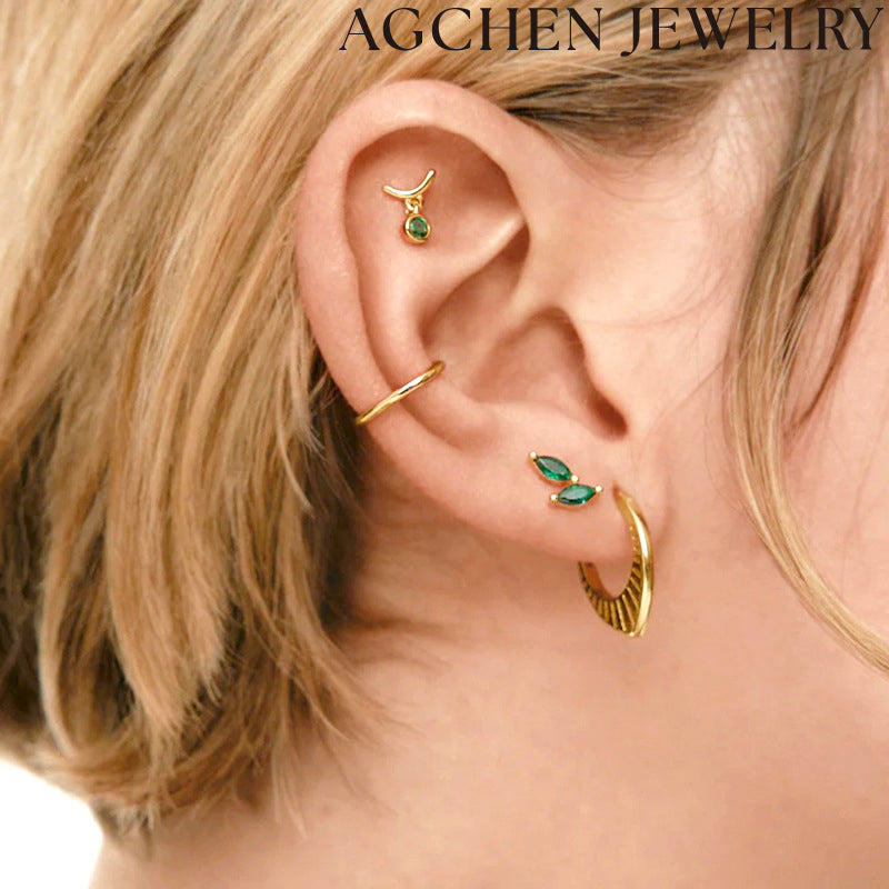 AG Leaf-Shaped Zirconia Hoop Earrings