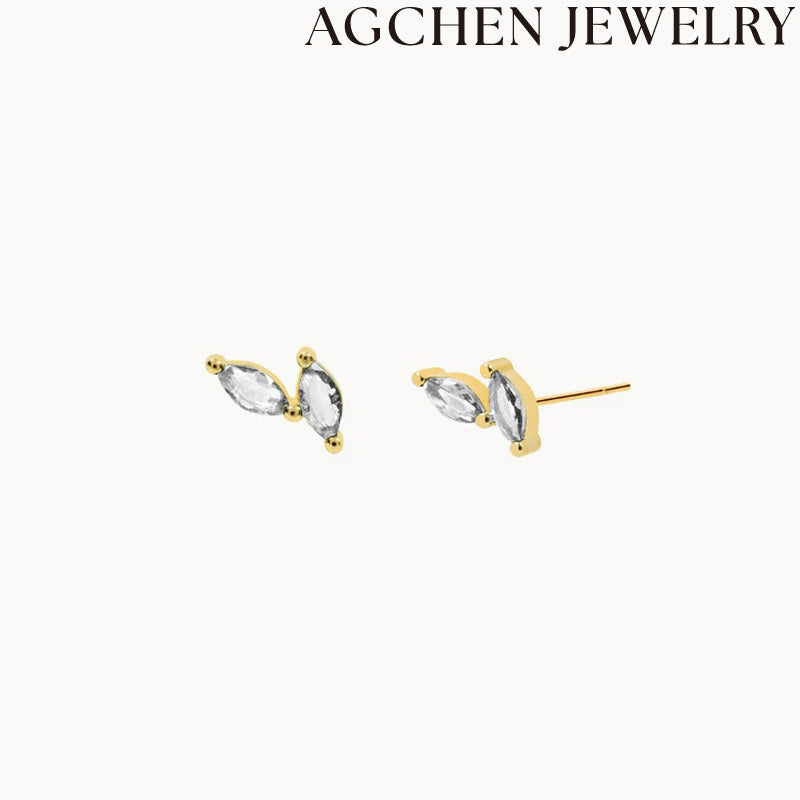 AG Leaf-Shaped Zirconia Hoop Earrings