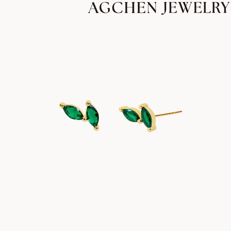 AG Leaf-Shaped Zirconia Hoop Earrings