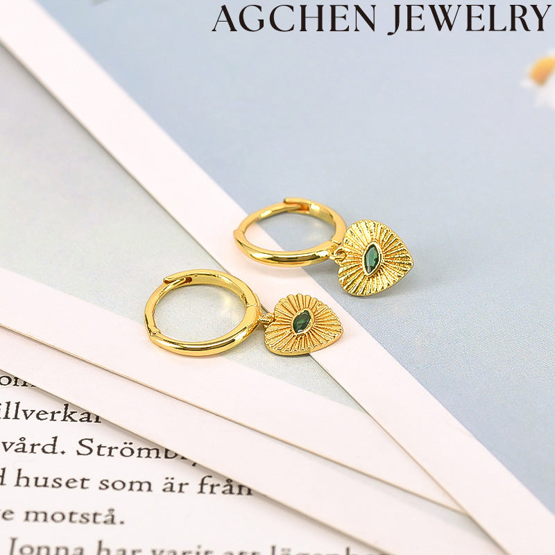 AG Green Zirconia Heart Earrings