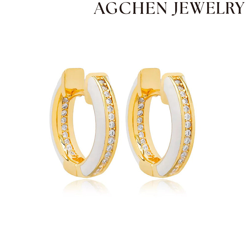 AG White Enamel and White Zirconia Earrings