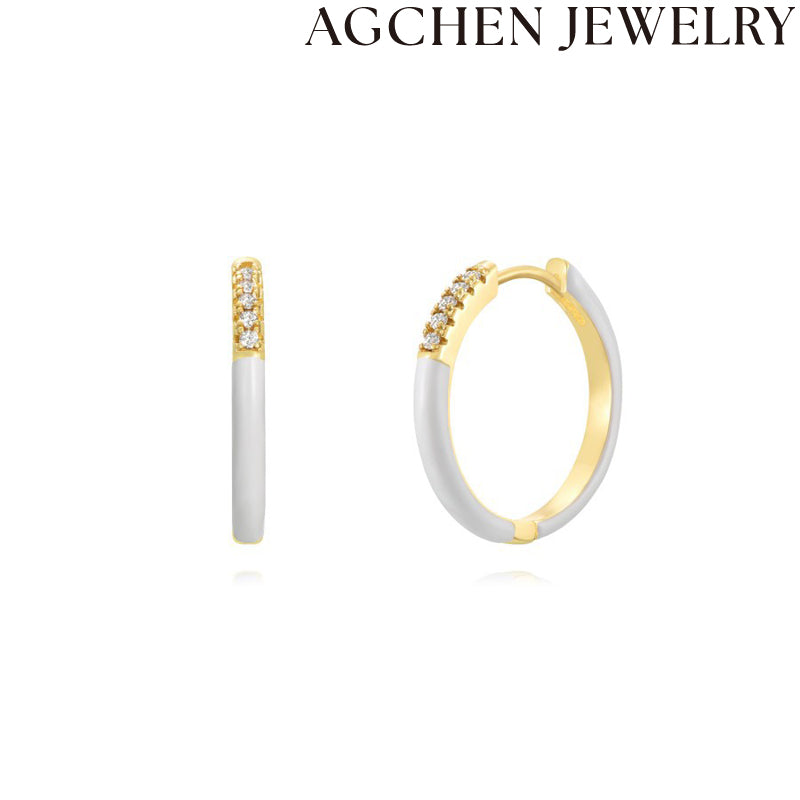 AG Classic White Enamel Hoop Earrings