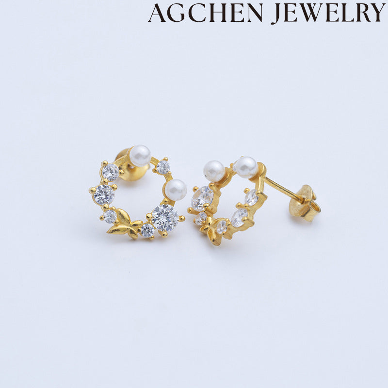 AG Zirconia and Pearl Earrings