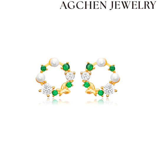 AG Zirconia and Pearl Earrings