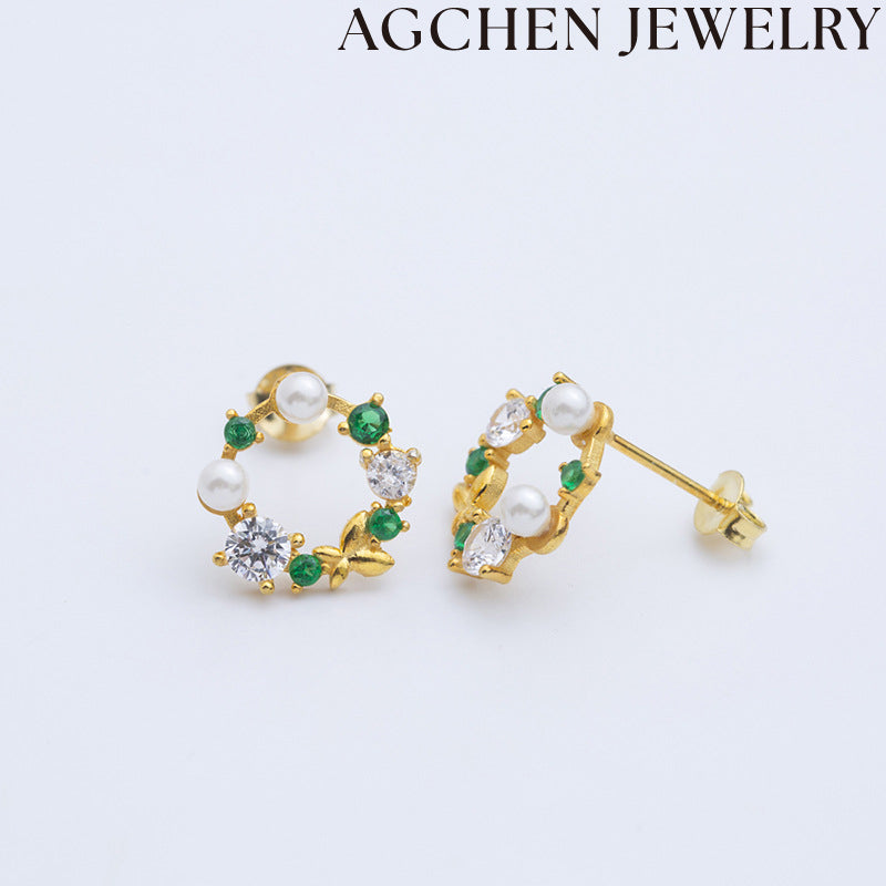 AG Zirconia and Pearl Earrings