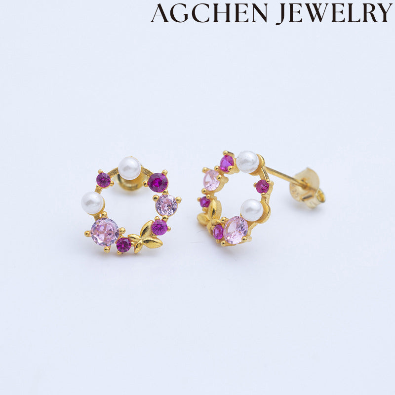 AG Zirconia and Pearl Earrings