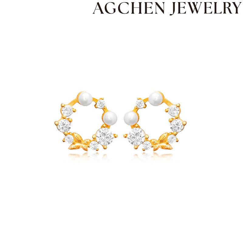 AG Zirconia and Pearl Earrings