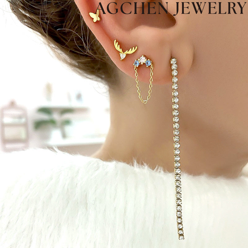 AG Light Blue and Light Pink Zirconia Earrings