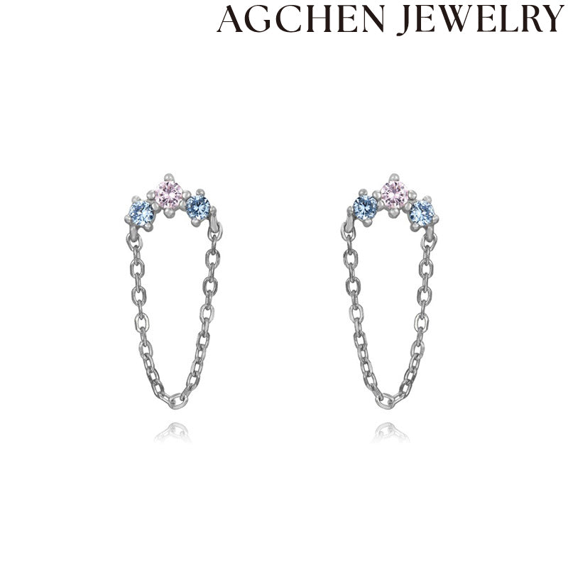 AG Light Blue and Light Pink Zirconia Earrings
