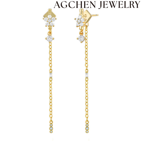 AG White and Blue Flower Chain Earrings