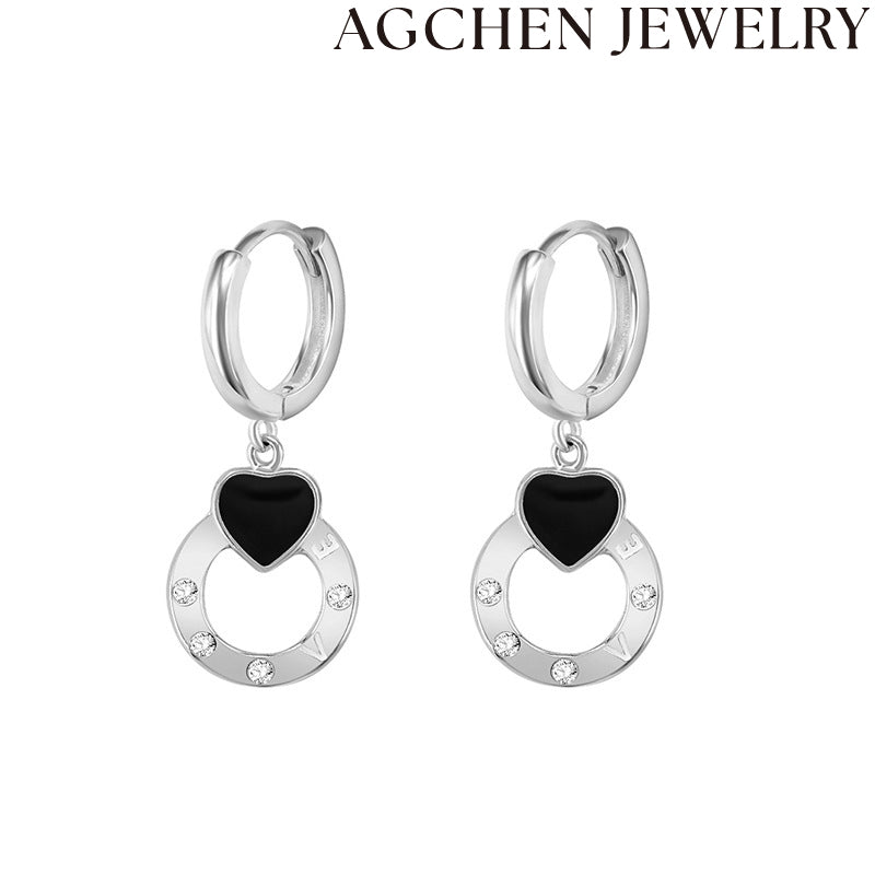 AG Black Heart with Zirconia Earrings