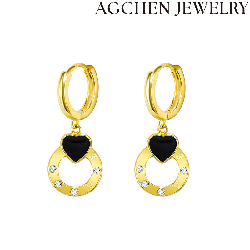 AG Black Heart with Zirconia Earrings