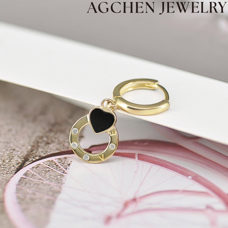 AG Black Heart with Zirconia Earrings