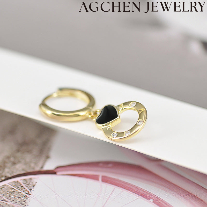 AG Black Heart with Zirconia Earrings