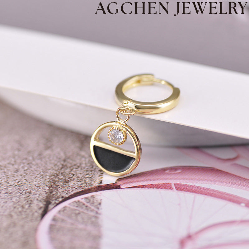 AG Black and White Enamel Earrings with Zirconia