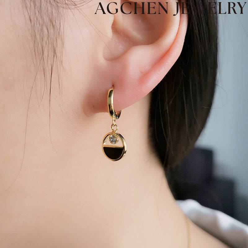 AG Black and White Enamel Earrings with Zirconia