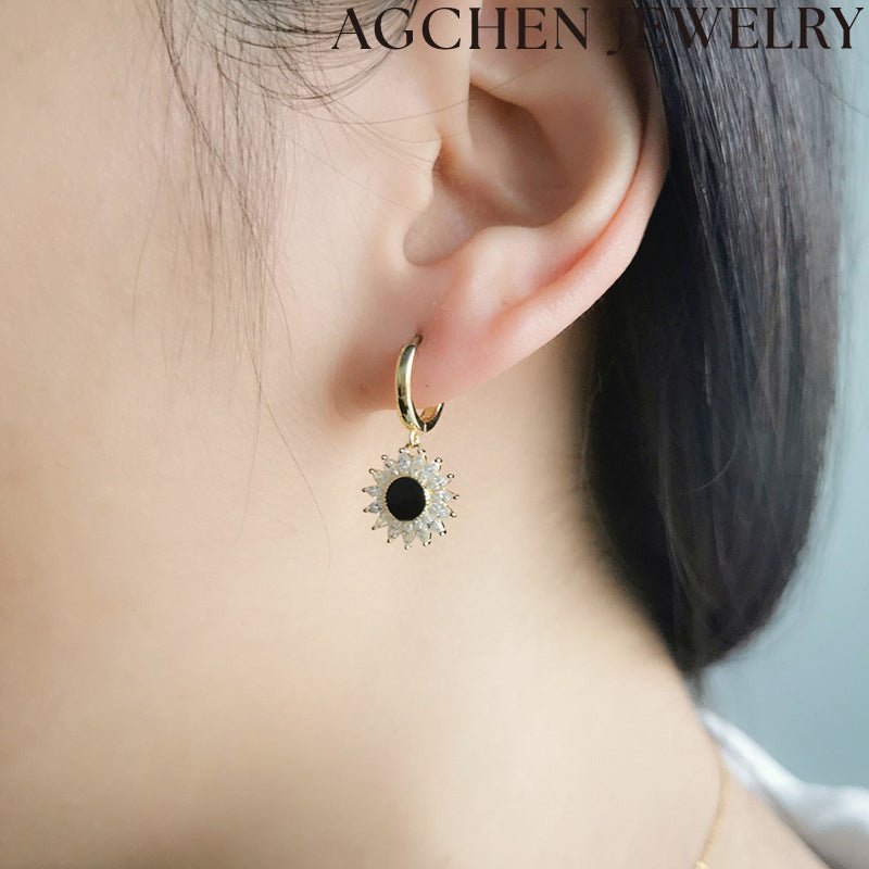 AG Black Sunflower Earrings