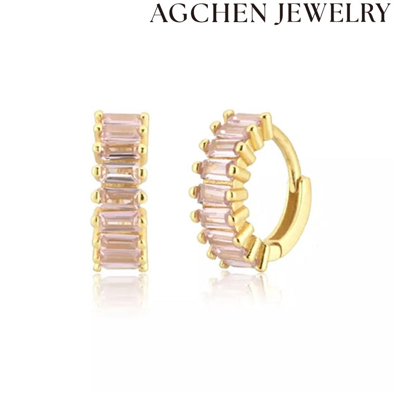 AG Elegant Pink Zircon Earrings Women's